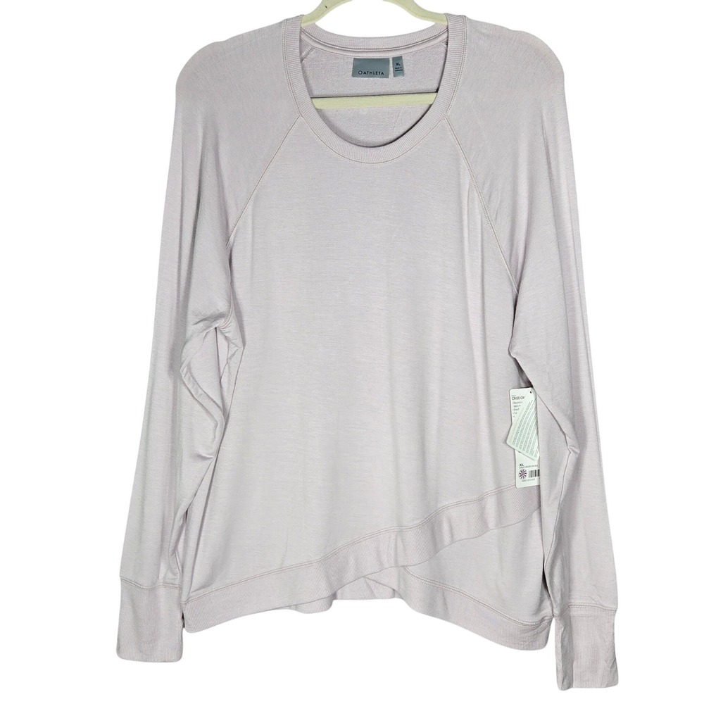 Athleta Criss Cross Sweatshirt XL Soft Lilac Purple Terry Tulip Hem Pullover NEW